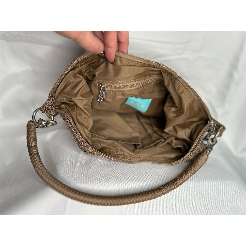 The Sak Women's Brown Crochet Shoulder Bag with Zip Closure EUC Satchel - Picture 3 of 10